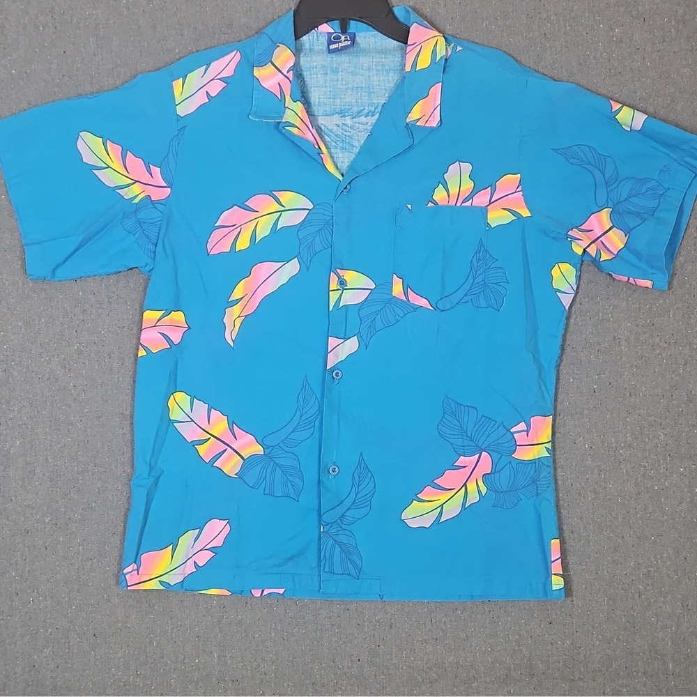 Vintage 80s OCEAN PACIFIC Hawaiian Shirt Button Up Blue Surfer Skate Cotton OP